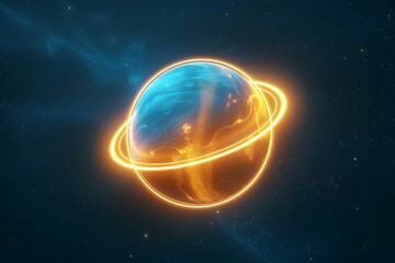 A glowing planet icon with a ring system, representing space and astronomy