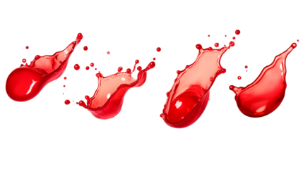Set of red splashes of a liquid similar to red berry jam, juice or punch transparent background.