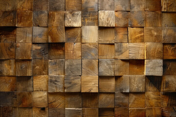 Fototapeta premium brown abstract 3D background with wooden squares, textured geometric backdrop, abstract textured blocks. Geometric shapes overlap creating harmonious abstract composition.