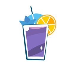 Cocktail in a glass a stylish vector illustration in a hand-drawn style representing a yellow-orange drink with a slice of lemon and a mint leaf.