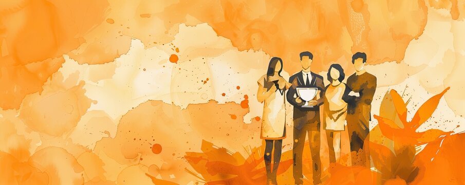 Vibrant Employee of the Month Award in Watercolor Style on Orange Background