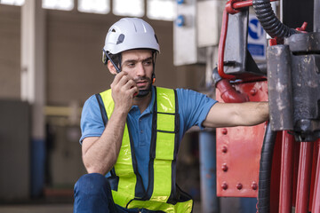 Engineer checking construction process railway and checking work on railroad station . Railway...