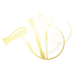 Hair dryer scissors comb symbol sign frame for beauty salon