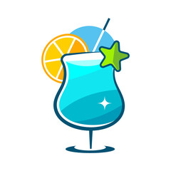 Cocktail in a glass a stylish vector illustration in a hand-drawn style representing a yellow-orange drink with a slice of lemon and a mint leaf.