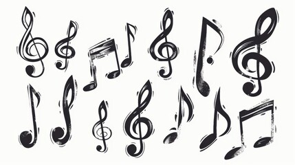Fototapeta premium a set of musical notes , music element, handdrawn style, black, isolated on white background