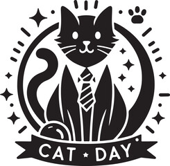 Cat day icon silhoutte vector style.