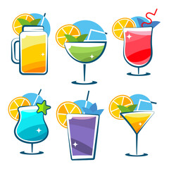 Cocktail in a glass a stylish vector illustration in a hand-drawn style representing a yellow-orange drink with a slice of lemon and a mint leaf.