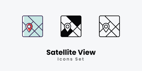 Satellite View Icons thin line and glyph vector icon stock illustration 