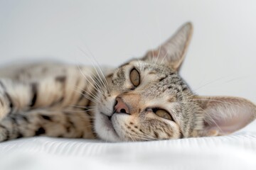 portrait of a Egyptian Mau cat breed, with white background