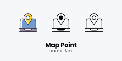 Map Point Icons thin line and glyph vector icon stock illustration 