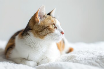 portrait of a Japanese Bobtail, cat breed, with white background