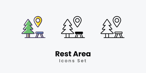 Rest Area Icons thin line and glyph vector icon stock illustration 