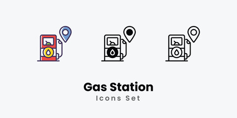 Gas Station Icons thin line and glyph vector icon stock illustration 