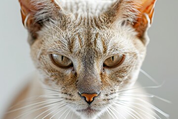 portrait of a Khao Manee cat breed, with white background