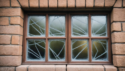 Obraz premium Broken window glass of a non-residential building
