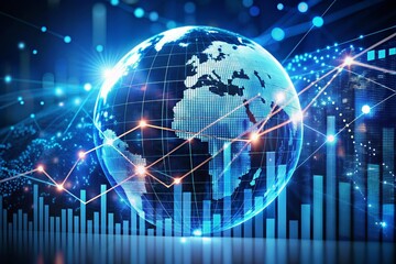 Global Growth and Progress - A digital illustration of a globe with rising charts, symbolizing global growth and progress.