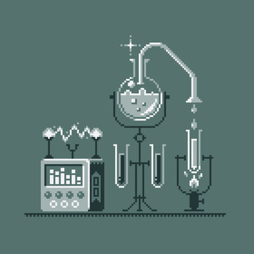 Chemistry laboratory pixel art illustration