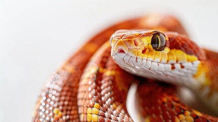 Fototapeta premium Corn snake with striped pattern on white backdrop