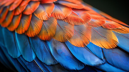 Fototapeta premium wide background image of beautiful smooth finished natural bird feather texture with colorful and vibrant colour tones 