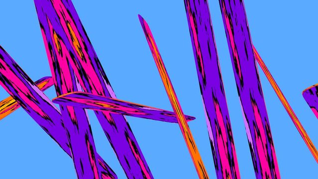 Rotation of comic pattern geometric shapes and sticks, colorful loop background