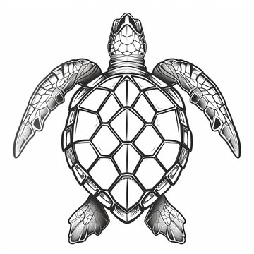 recommend clip art:  a turtle with a strong, geometric shell design. Use bold lines for the legs and head, and a small circle for its eye. Add simple lines for its claws and a triangular beak