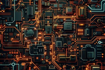 Detailed view of circuit board patterns and geometric shapes, Circuit board patterns and geometric shapes blending together