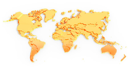 3d world map with golden continents and countries on a white background. 3D rendering.