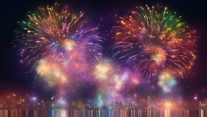 colourful firework display set for celebration happy new year and merry christmas, Generative AI
