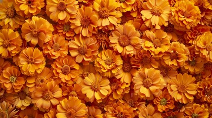 Close-up view of orange marigold flowers in a tight arrangement