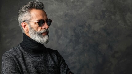 Obraz premium An elderly man in sunglasses and black sweater poses