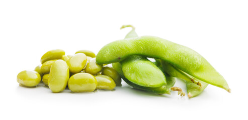 Edamame soy beans isolated on white background.