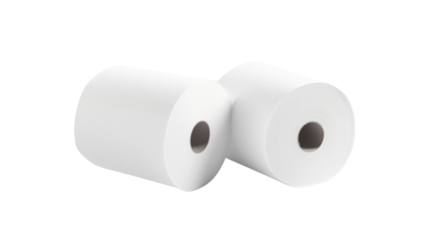 Two rolls of white toilet paper, isolated on transparent background.