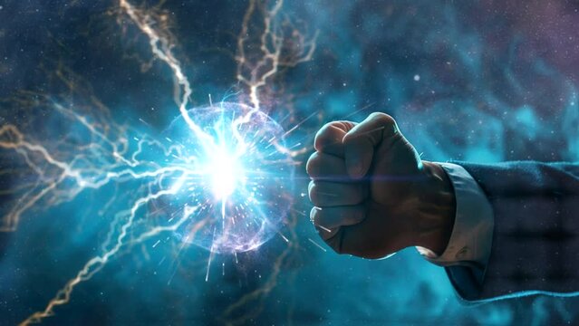 business hand man with electric animation video animation background Seamless looping  4k quality