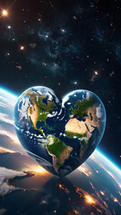 Fototapeta premium Planet earth in the shape of a heart Ecological and environmental symbol