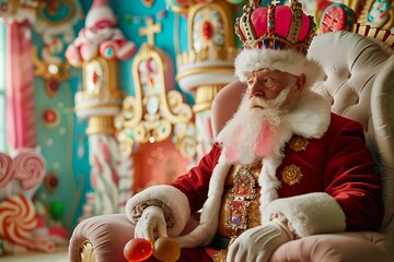 A jellybean king holding court in a candy castle