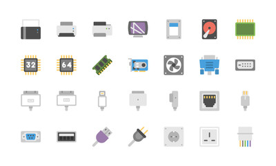 Electronic Components, icon set. Elements of electronic circuits and devices.