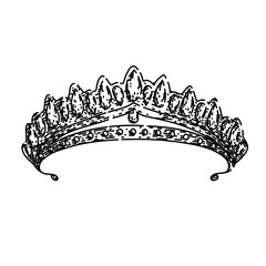 gold crown queen hand drawn. golden set, isolated kingdom, vintage sign gold crown queen vector sketch. isolated black illustration © PikePicture
