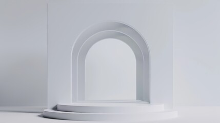 Contemporary podium with a white background, high-resolution 3D rendering, designed for product presentation and advertising use, focus cover all object