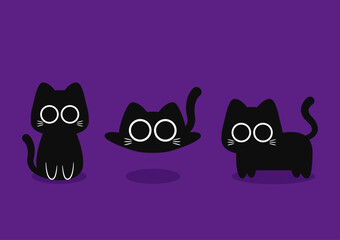 Cute Black cat. Halloween black cat on purple background.