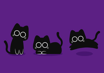 Cute Black cat. Halloween black cat on purple background.