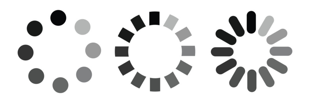 Loading icon set. Load sign on white background. Loading icon set. Load circle icons. Download indicator sign. Progress loading bar. Upload symbol. Loader icon. Vector illustration in eps 10.