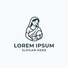 Mother and Baby Logo Design. Babysitter Vector. Logo illustration of a Mother Holding a Baby and Hugging the Baby. Mother's Day symbol.