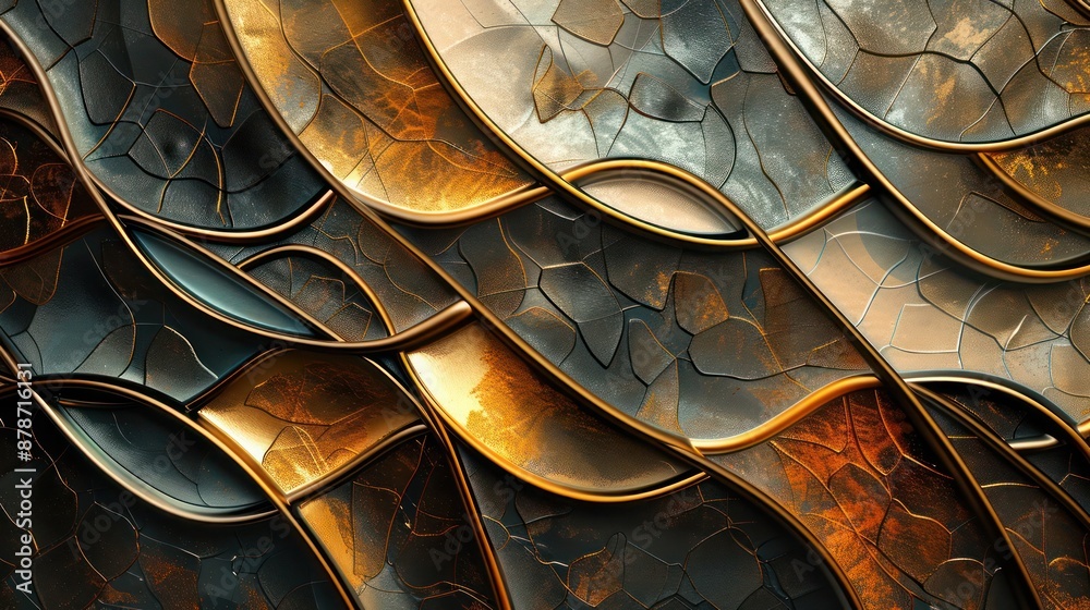 Fototapete Abstract Background, textured surfaces with metallic accents of gold and bronze, creating a rich and luxurious visual effect with intricate, reflective textures.