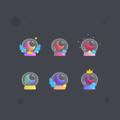 Moon Ball Glossy Set Golden Frames  Game Icon Badge Sub Bit Badges Streamer Graphics Games Wings Emblem Twitch Game Icon Badge Isolated Vector Design