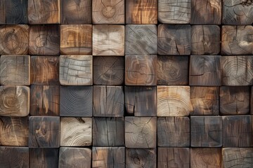 A seamless pattern of wooden squares, each with its own unique grain and texture, wall decoration