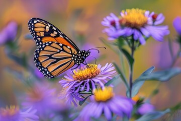 Fototapeta premium A butterfly is eating a flower