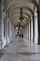 a pillared passageway in Lisbon