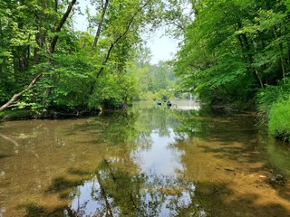 kayaking on the river in summer