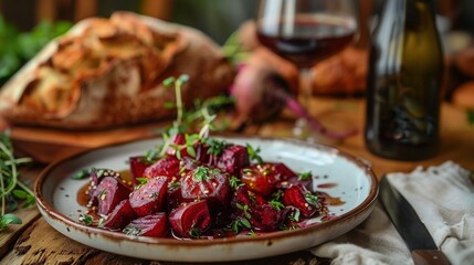 Gourmet roasted beetroot dish with herbs