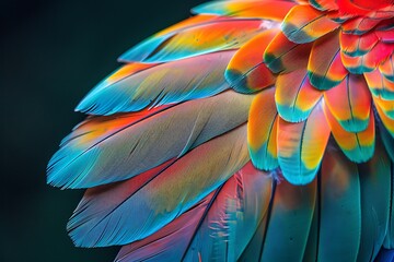 Obraz premium A macro shot of a vibrant, multi-colored parrot feather